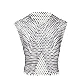 Glitter Midriff Rhinestone Fishnet Vest